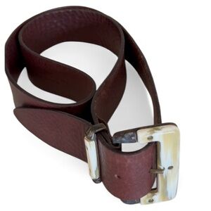 FRANCESO BOJOLA FIRENZE Vintage Leather Belt Brown Enhanced Resin Buckle L/XL